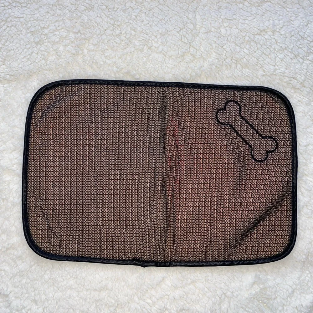 Striped Red Dog Mat with Bone Design